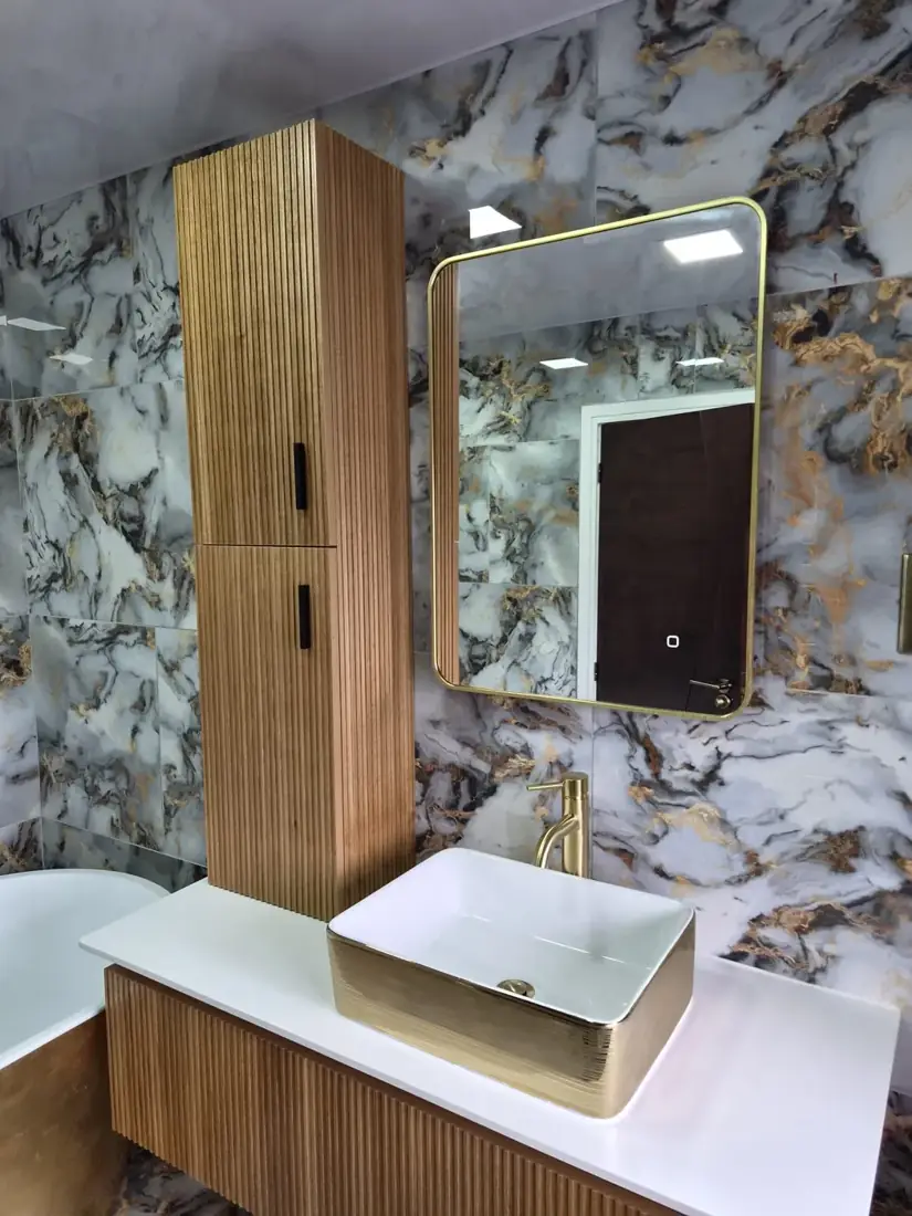 Bathroom vanity and mirror cleaned