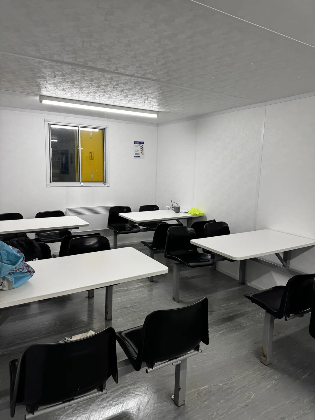 Site canteen cleaned, tables and floor