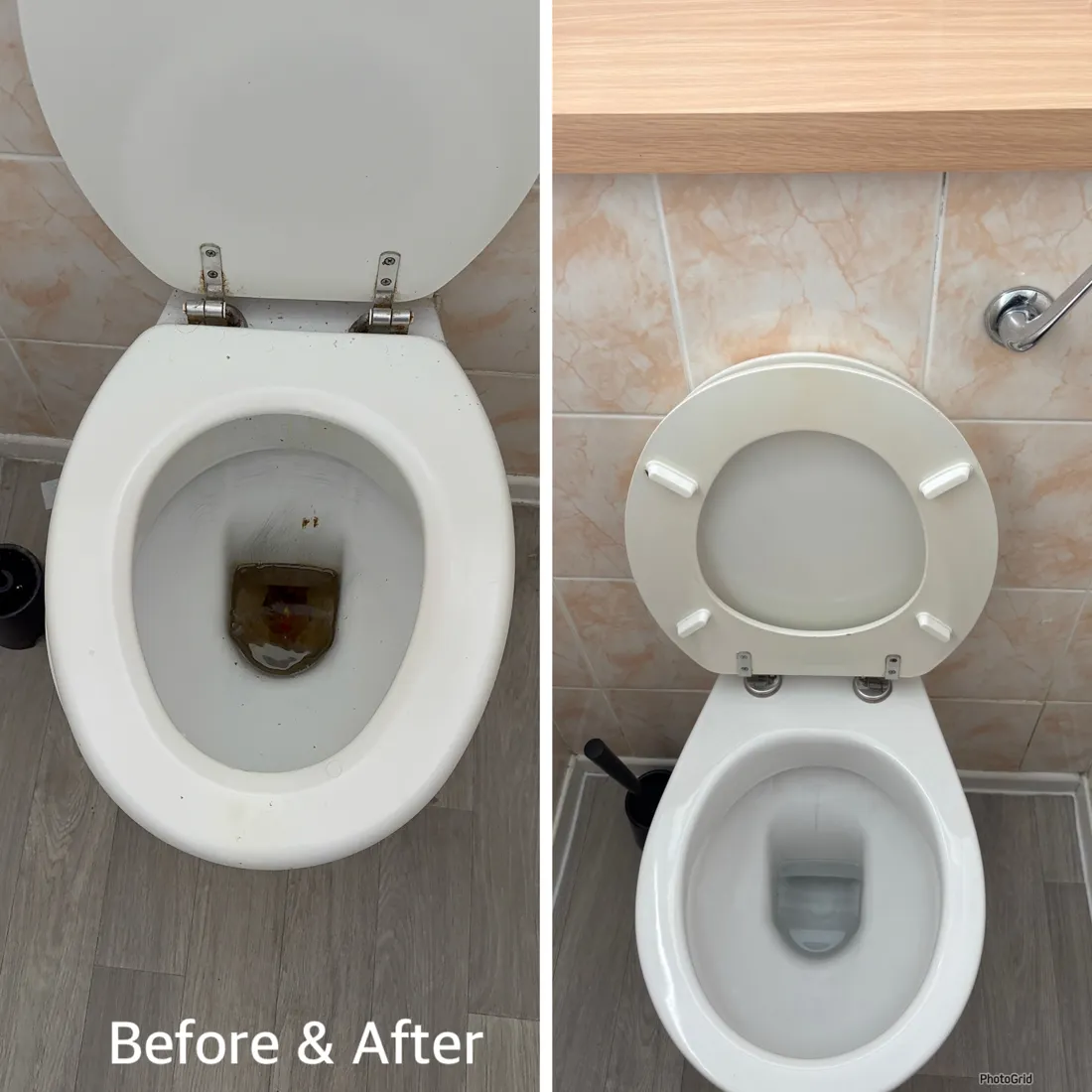 Toilet before and after an end of tenancy clean